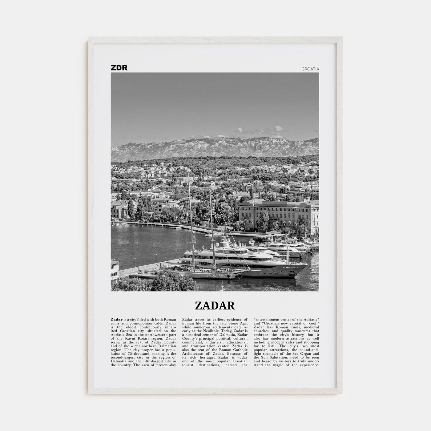 Zadar Poster White Wood / 8x12 in Nbourhood Travel B&W Poster