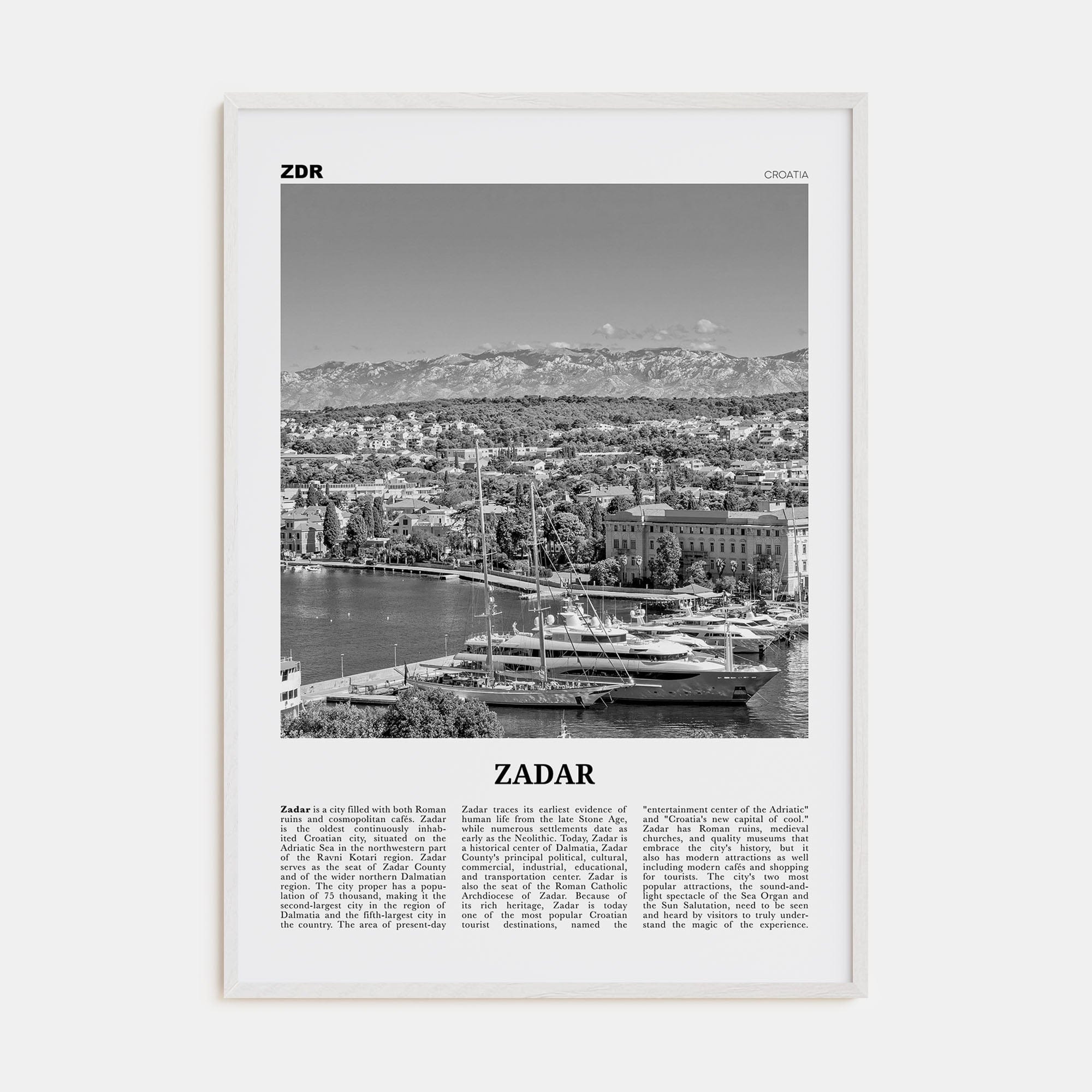 Zadar Poster White Wood / 8x12 in Nbourhood Travel B&W Poster