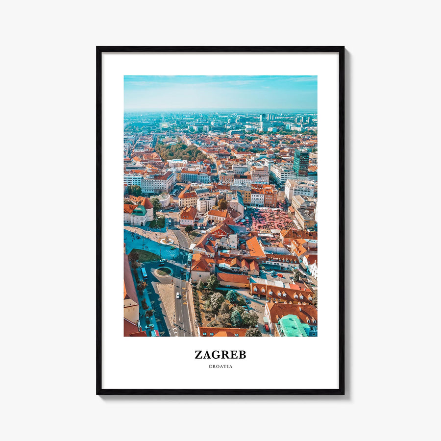 Zagreb colorful classic poster of Croatia – vertical wall art, unframed print shown in interior mockup