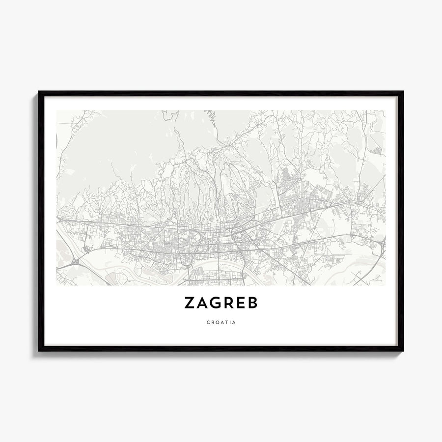 Zagreb Map Poster, framed poster mockup