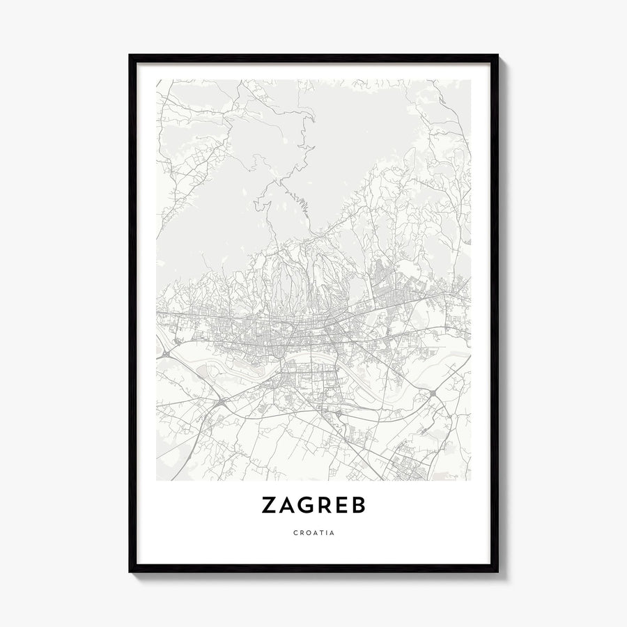 Zagreb Map Poster, framed poster mockup