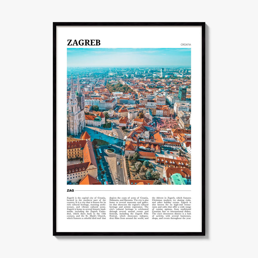 Zagreb Travel Poster, framed poster mockup