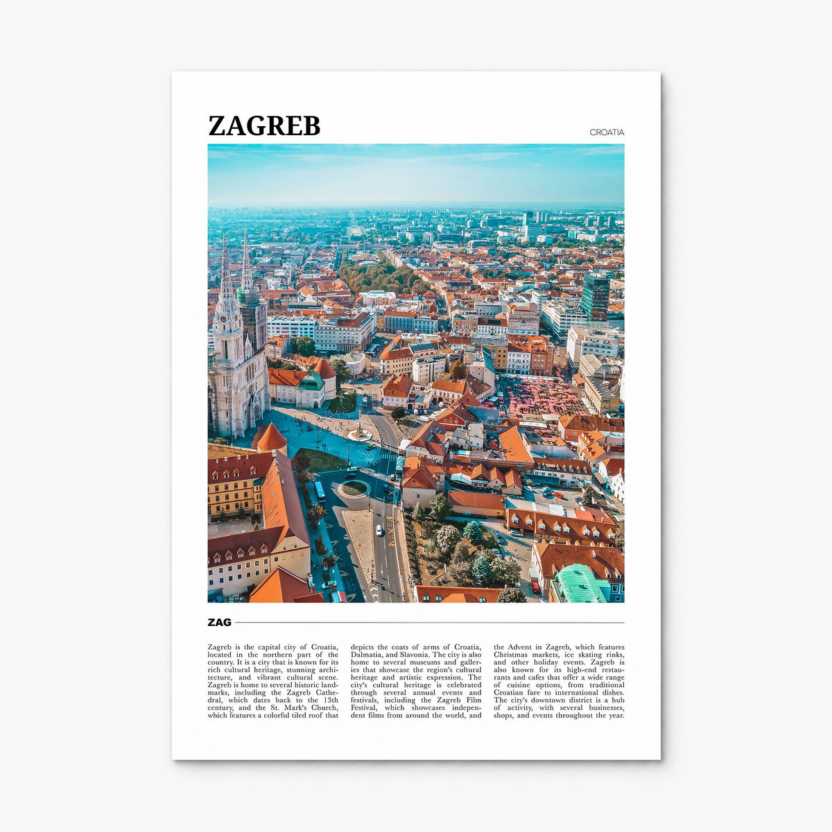 Zagreb Travel Poster, print only (unframed)