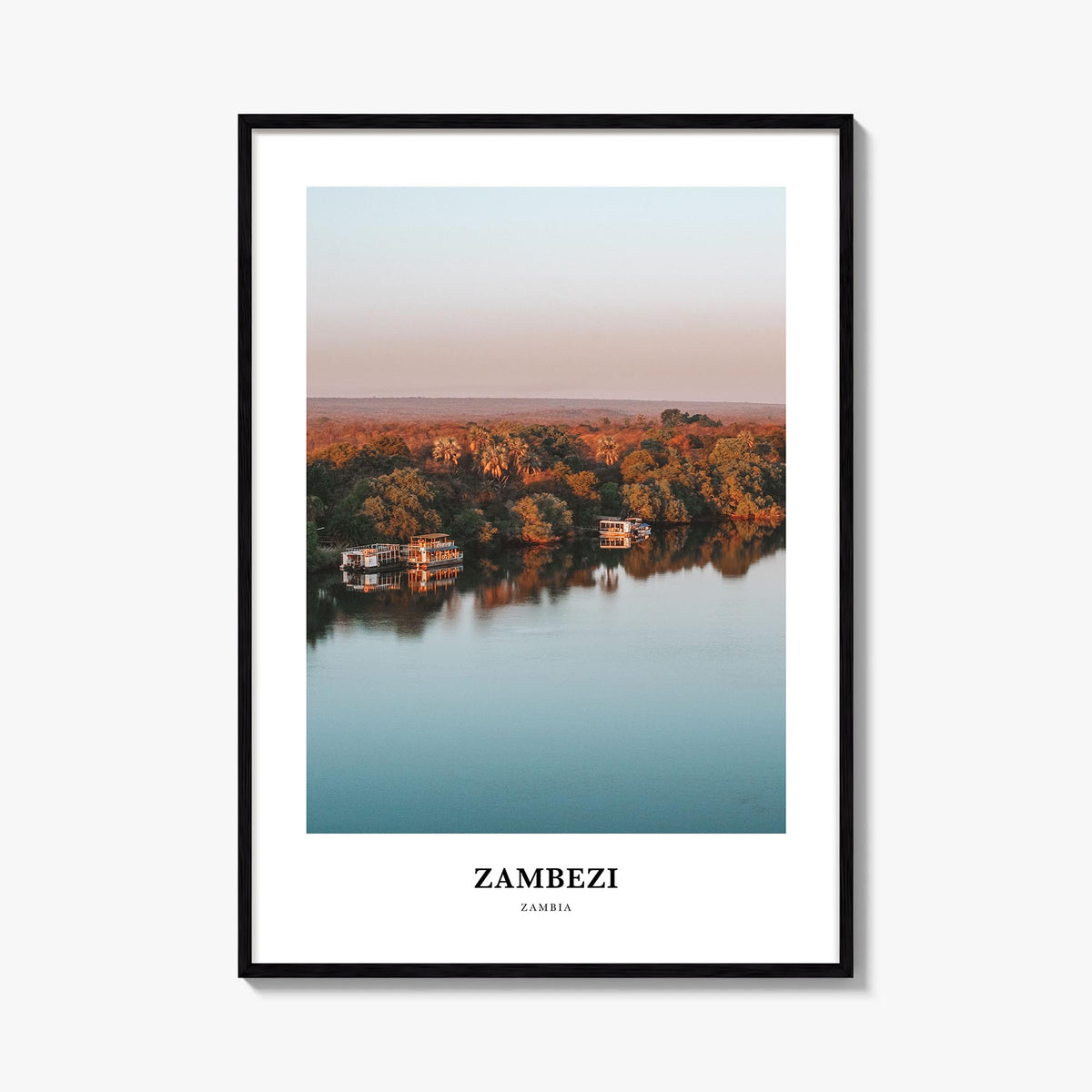 Zambezi colorful classic poster of Zambia – vertical wall art, unframed print shown in interior mockup