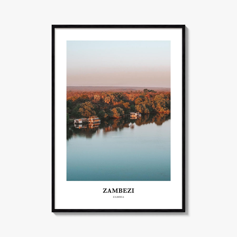 Zambezi colorful classic poster of Zambia – vertical wall art, unframed print shown in interior mockup