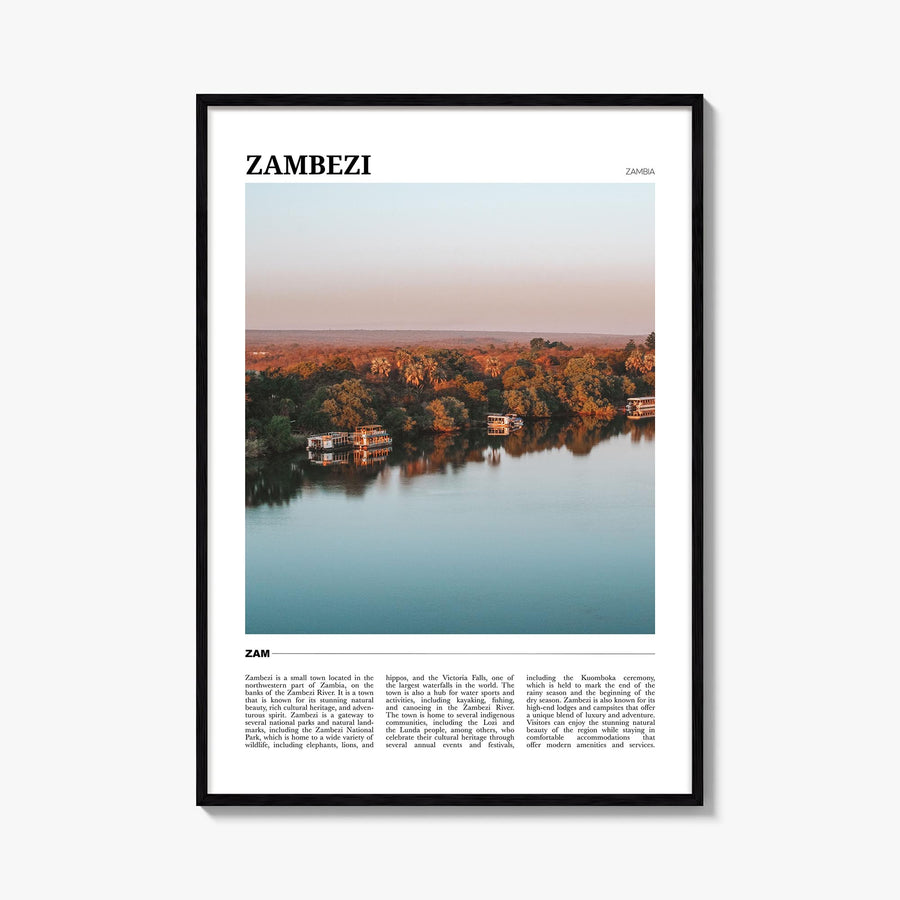 Zambezi colorful travel poster of Zambia – vertical wall art, unframed print shown in interior mockup