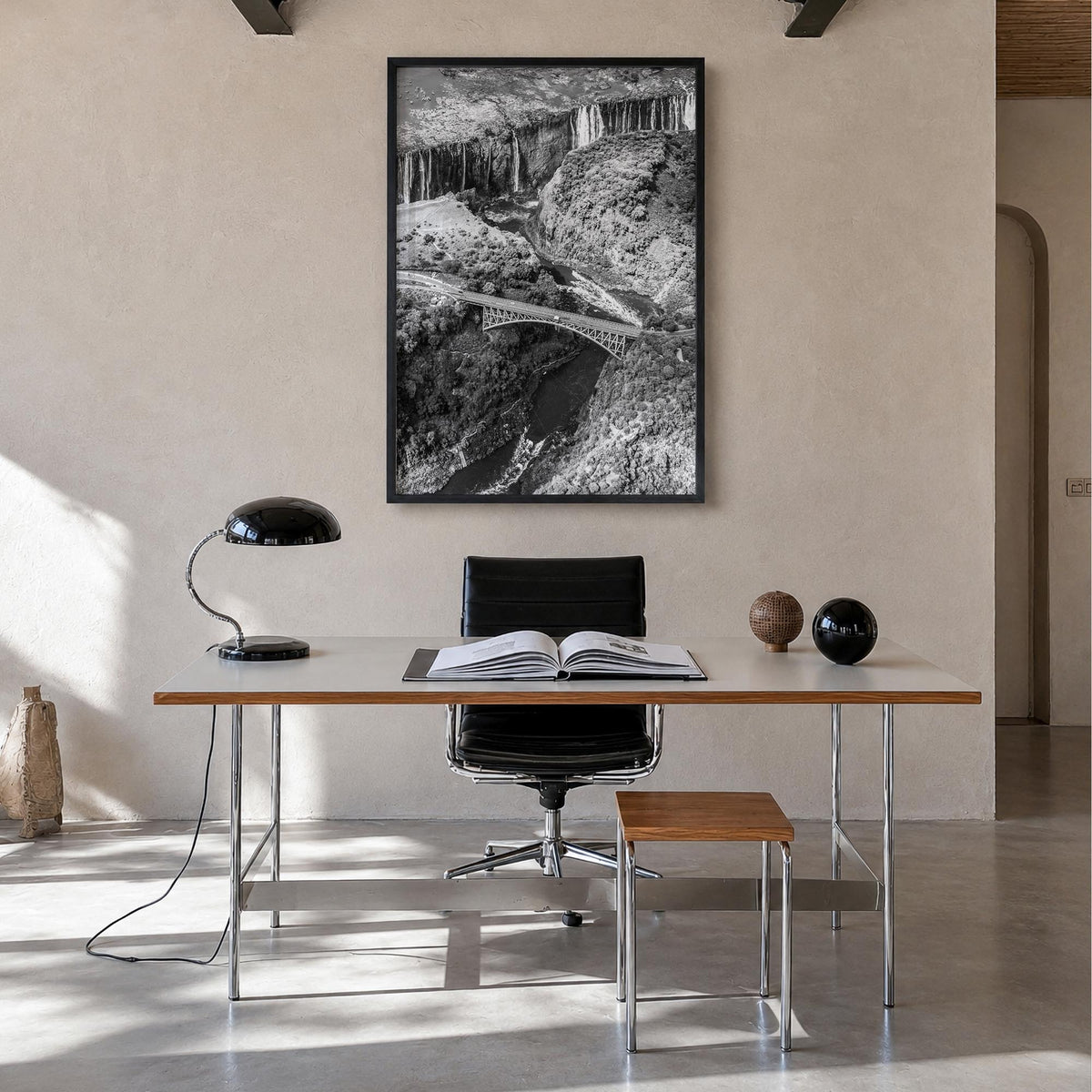 Zambia black & white photo poster of Africa – vertical wall art in black wood frame, hanging on wall