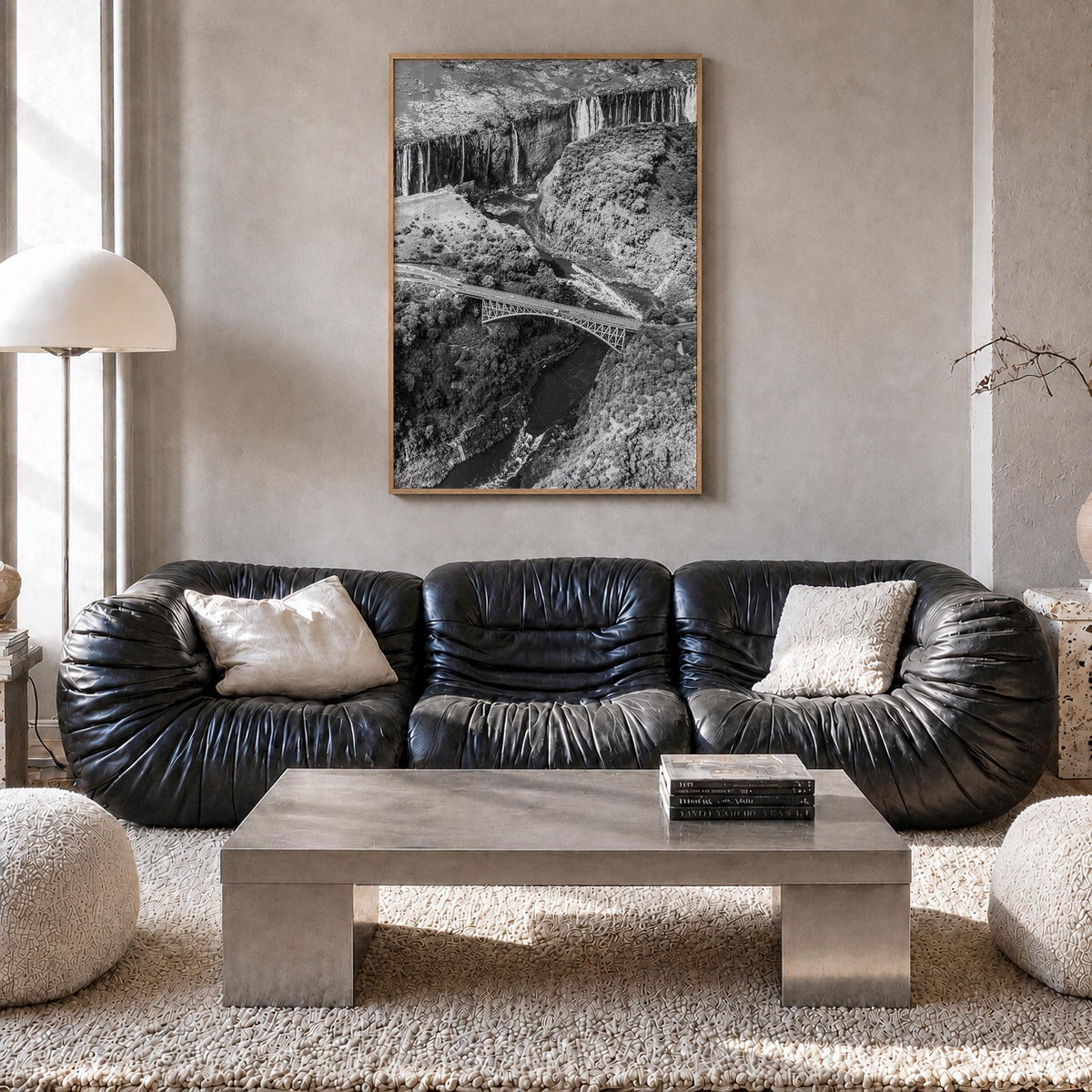 Zambia black & white photo poster of Africa – vertical wall art in natural wood frame, hanging on wall