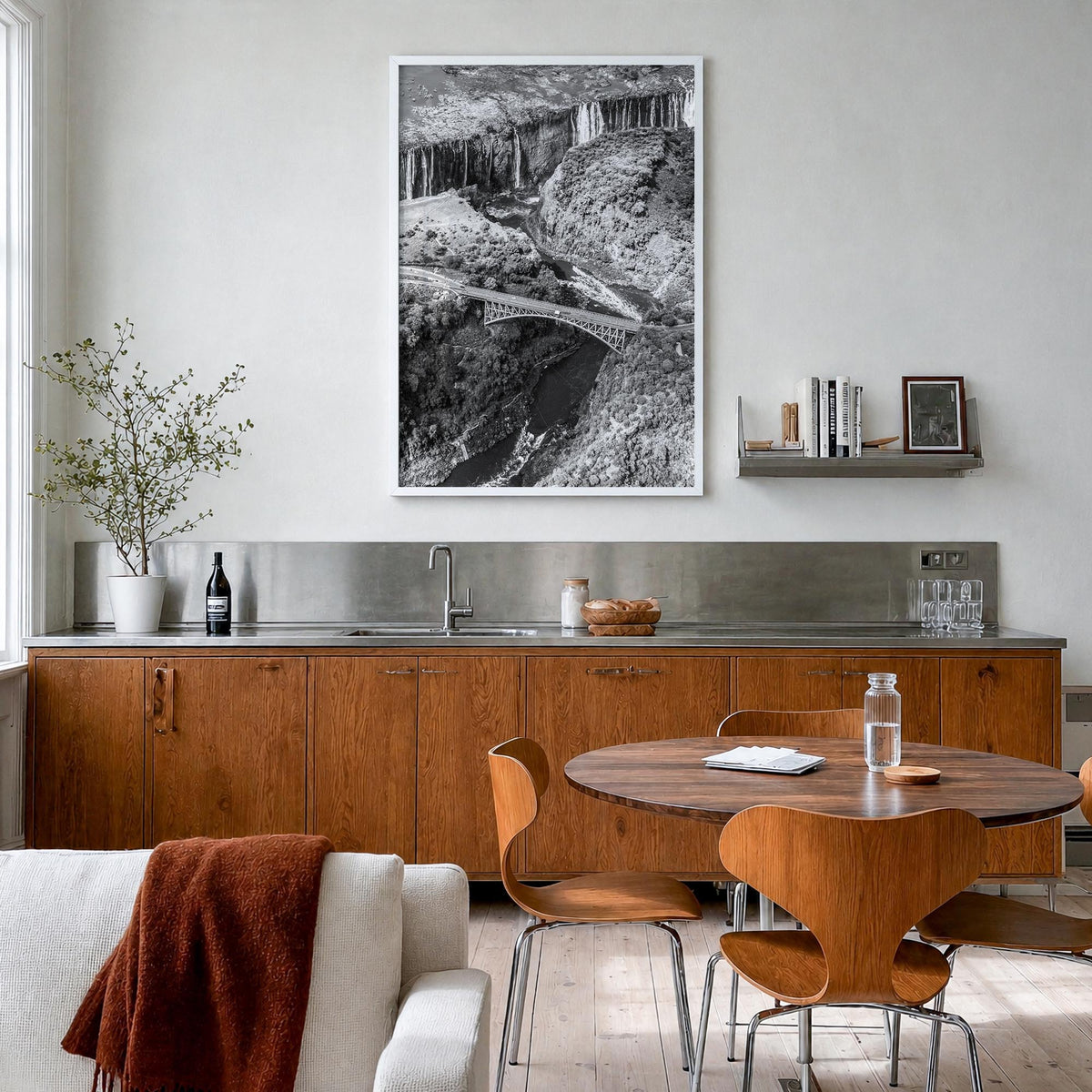 Zambia black & white photo poster of Africa – vertical wall art in white wood frame, hanging on wall