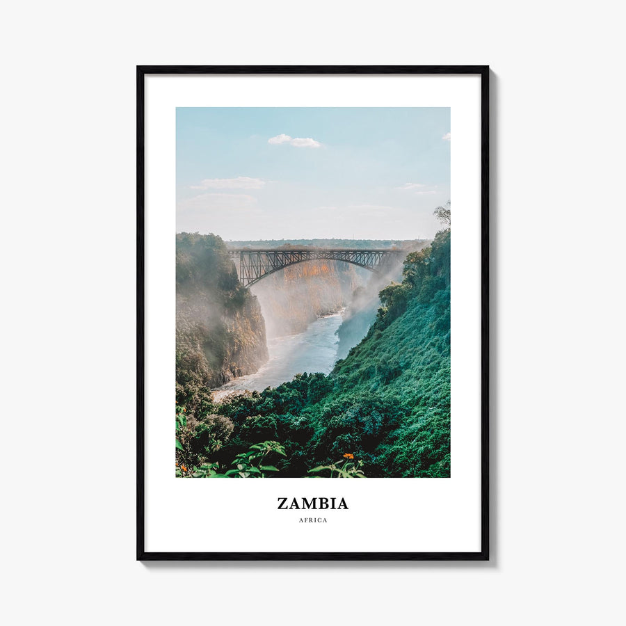 Zambia colorful classic poster of Africa – vertical wall art, unframed print shown in interior mockup