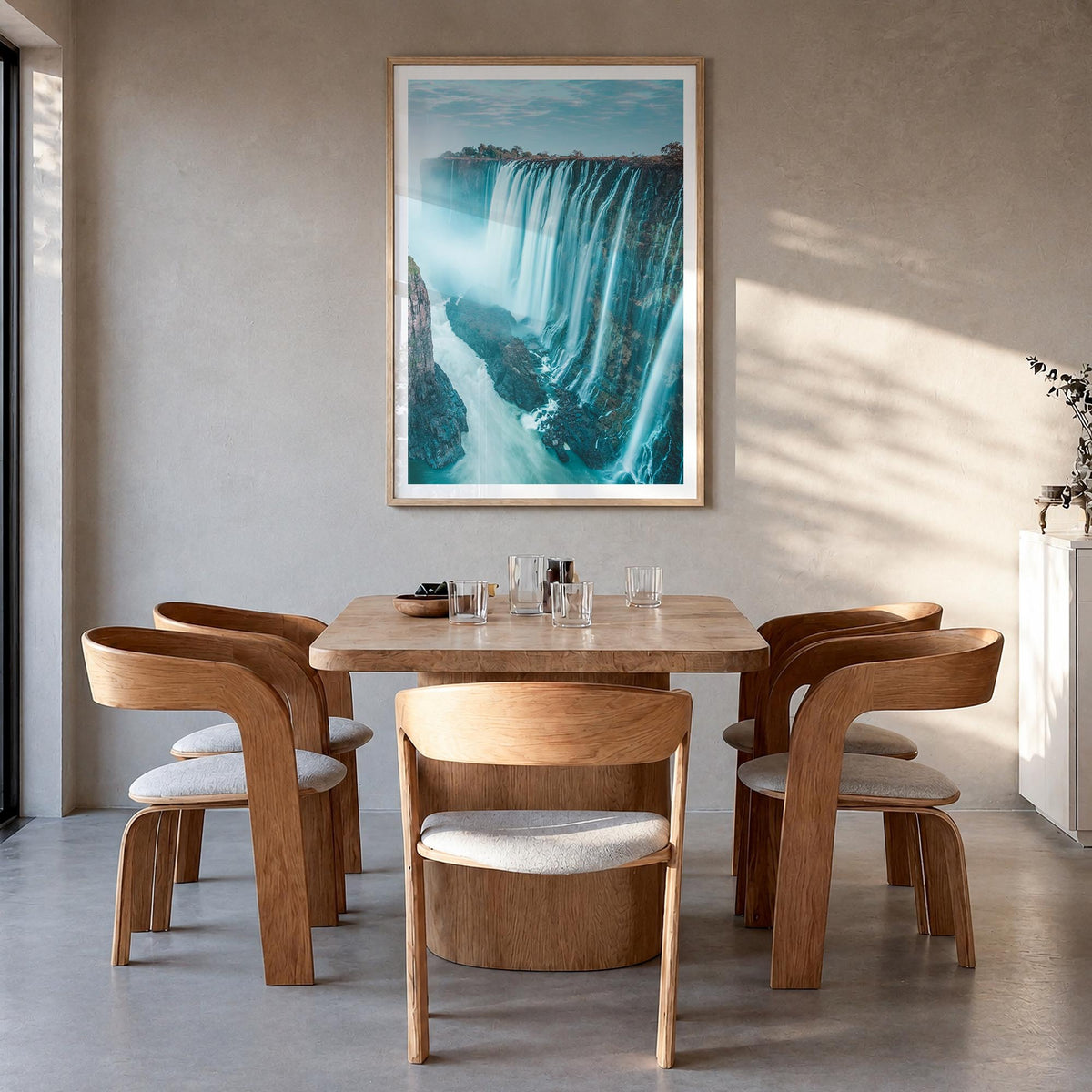 Zambia colorful photo poster of Africa – vertical wall art in natural wood frame with white border, hanging on wall