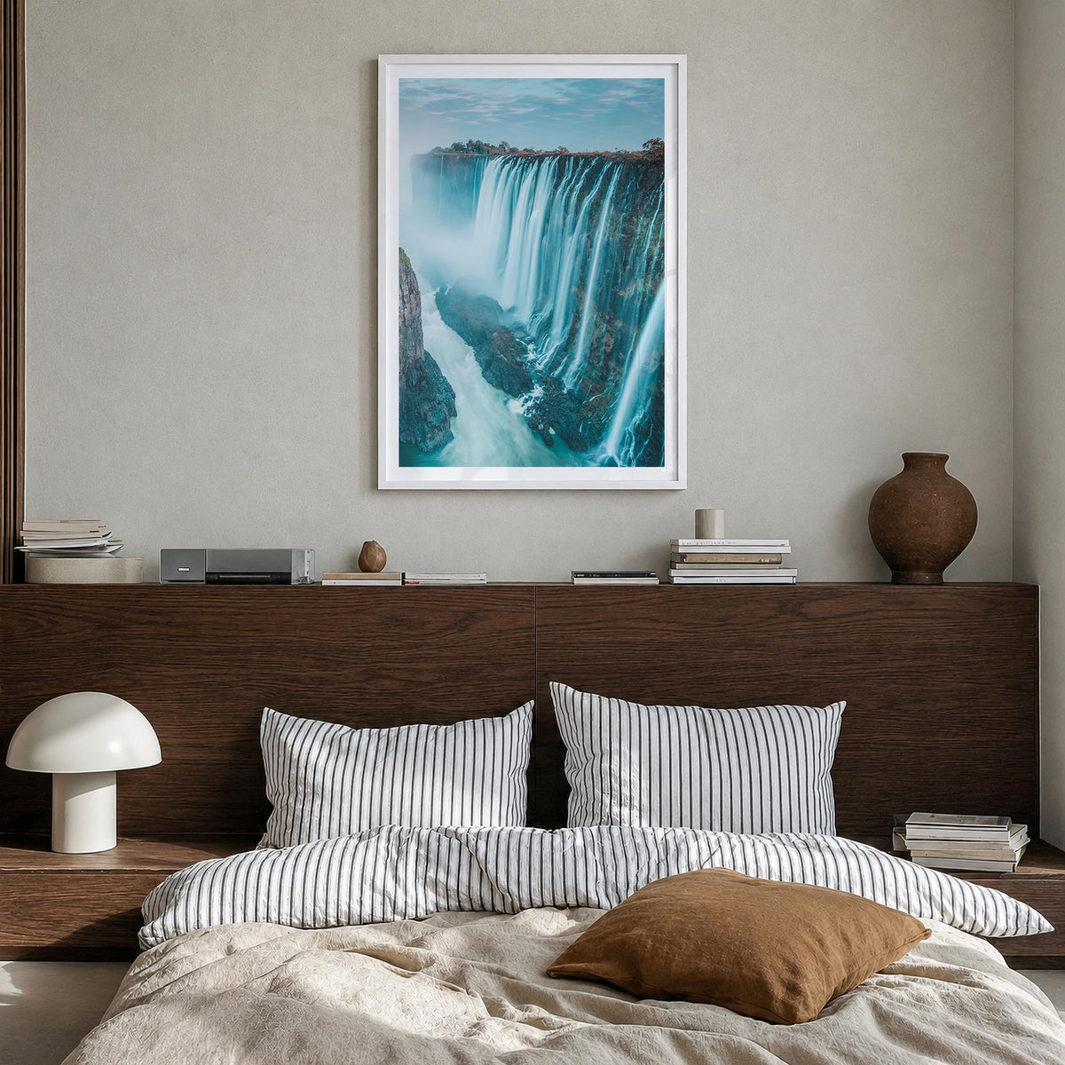 Zambia colorful photo poster of Africa – vertical wall art in white wood frame with white border, hanging on wall
