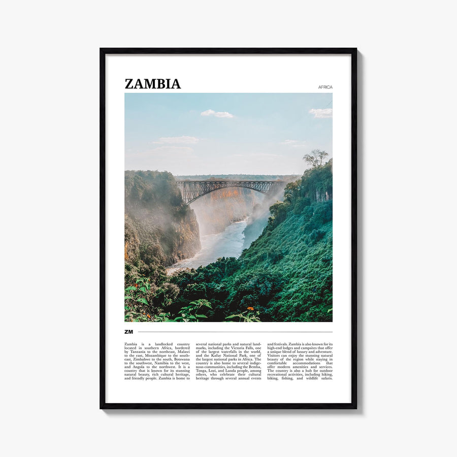 Zambia colorful travel poster of Africa – vertical wall art, unframed print shown in interior mockup