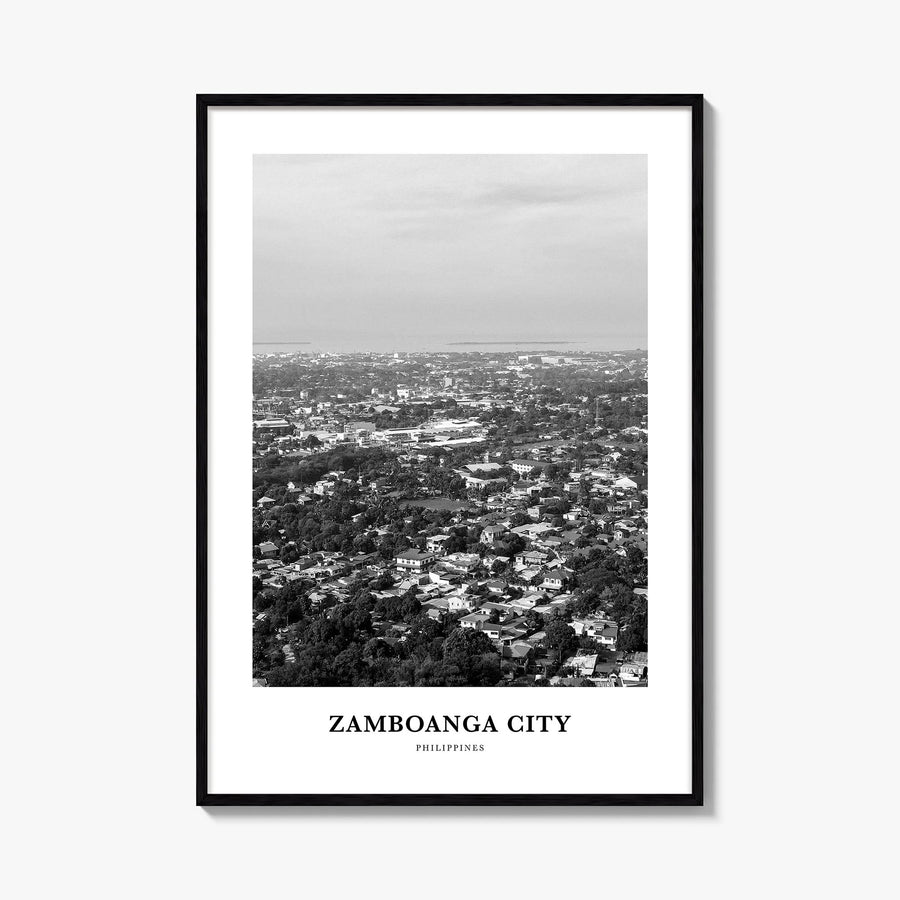Zamboanga City black & white classic poster of Philippines – vertical wall art, unframed print shown in interior mockup