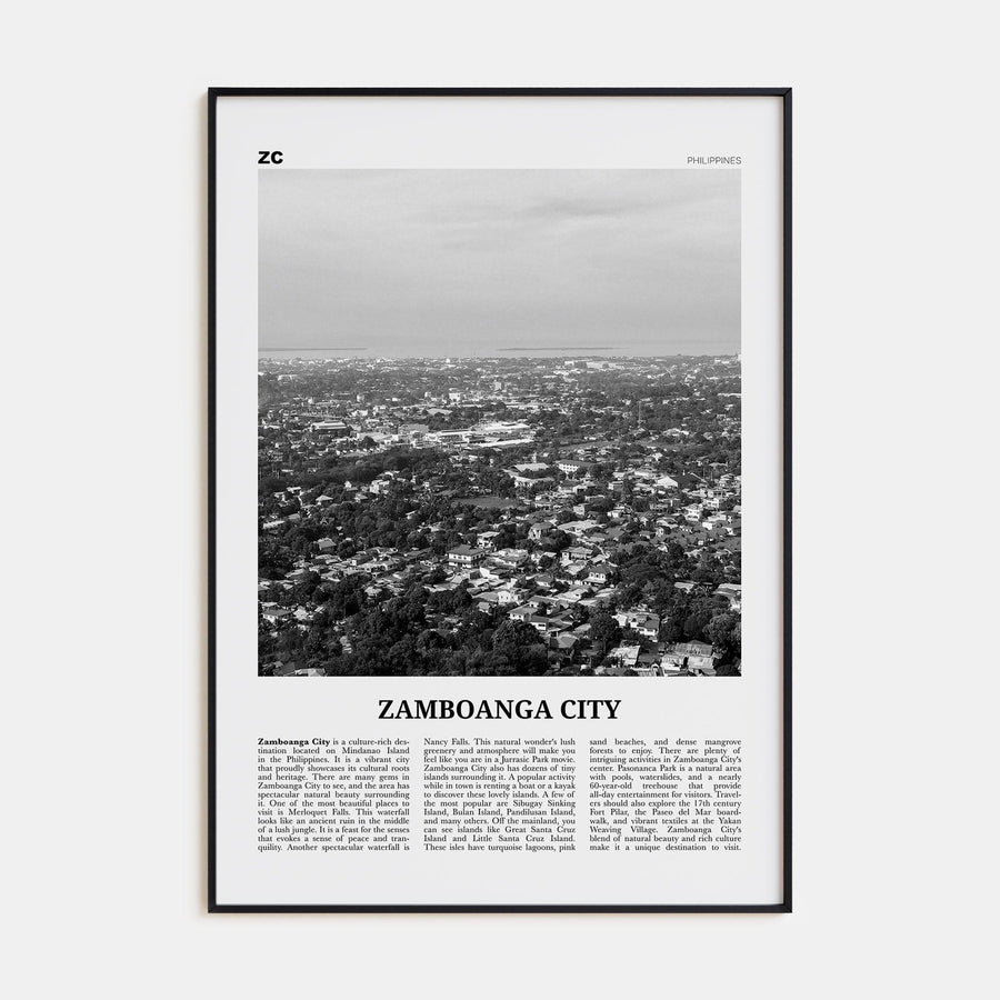 Zamboanga City Poster Black Metal / 8x12 in Nbourhood Travel B&W Poster