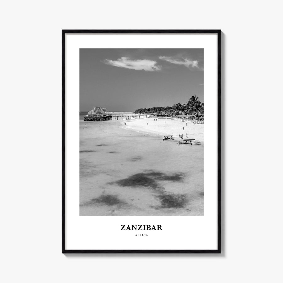 Zanzibar black & white classic poster of Tanzania – vertical wall art, unframed print shown in interior mockup