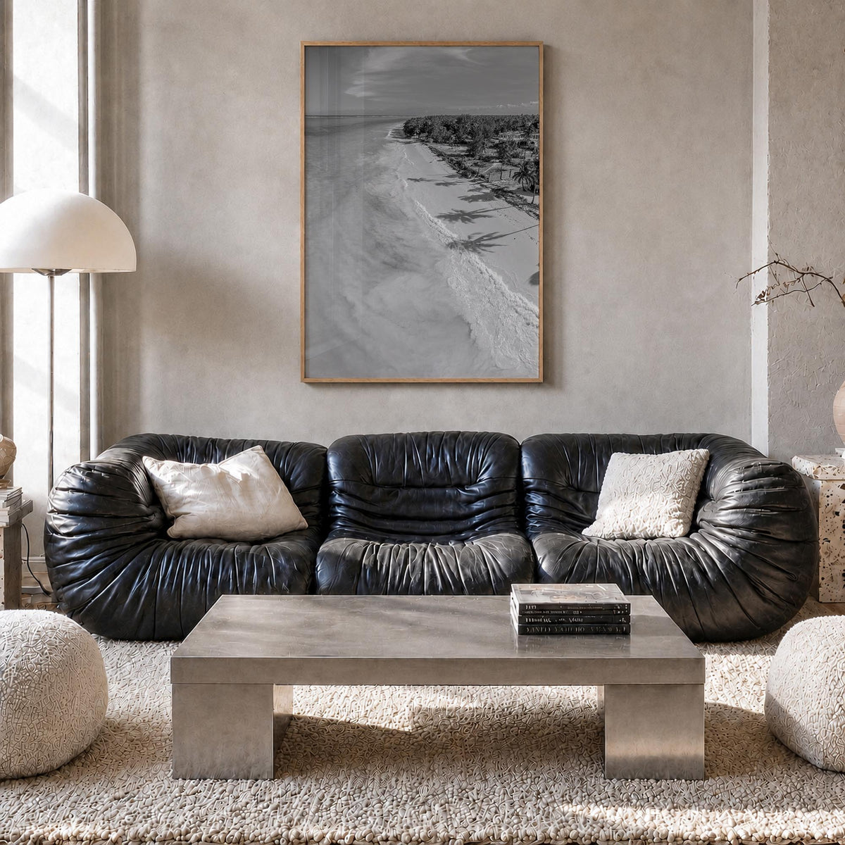 Zanzibar black & white photo poster of Tanzania – vertical wall art in natural wood frame, hanging on wall
