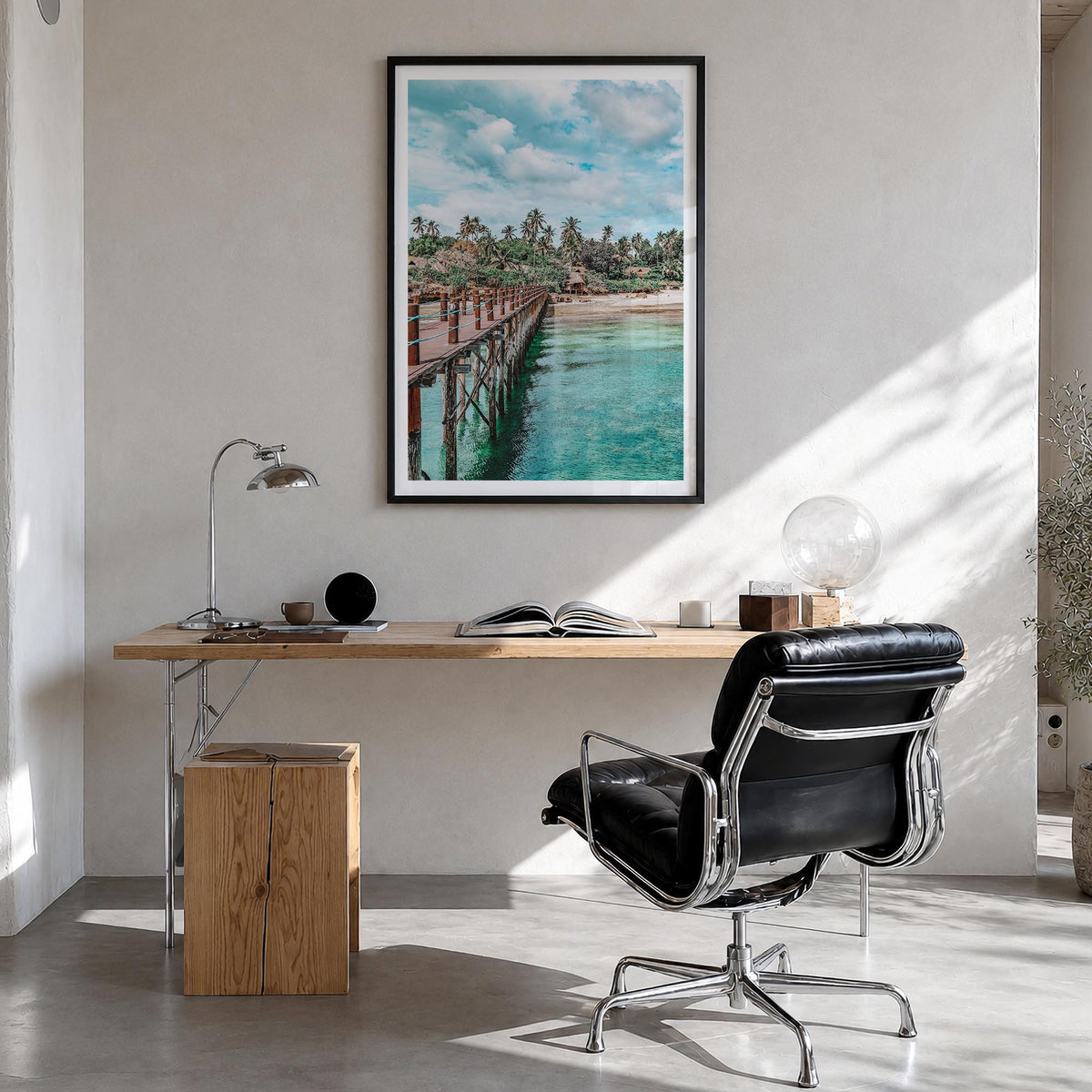 Zanzibar colorful photo poster of Tanzania – vertical wall art in black wood frame with white border, hanging on wall