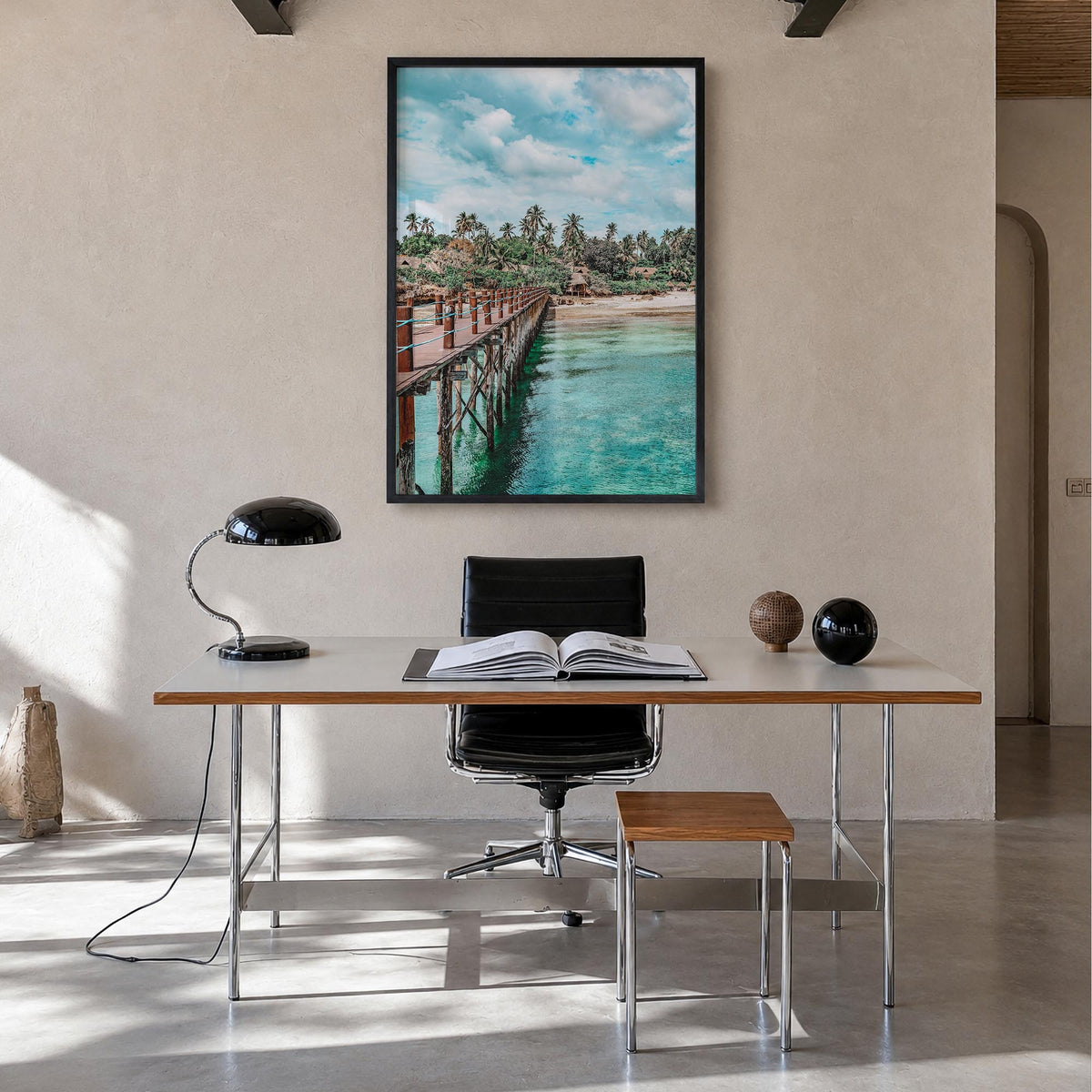 Zanzibar colorful photo poster of Tanzania – vertical wall art in black wood frame, hanging on wall