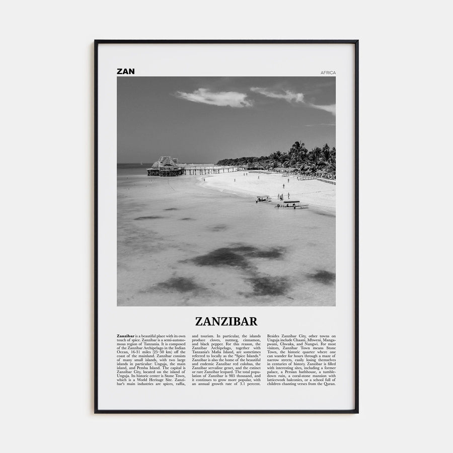 Zanzibar Poster Black Metal / 8x12 in Nbourhood Travel B&W Poster