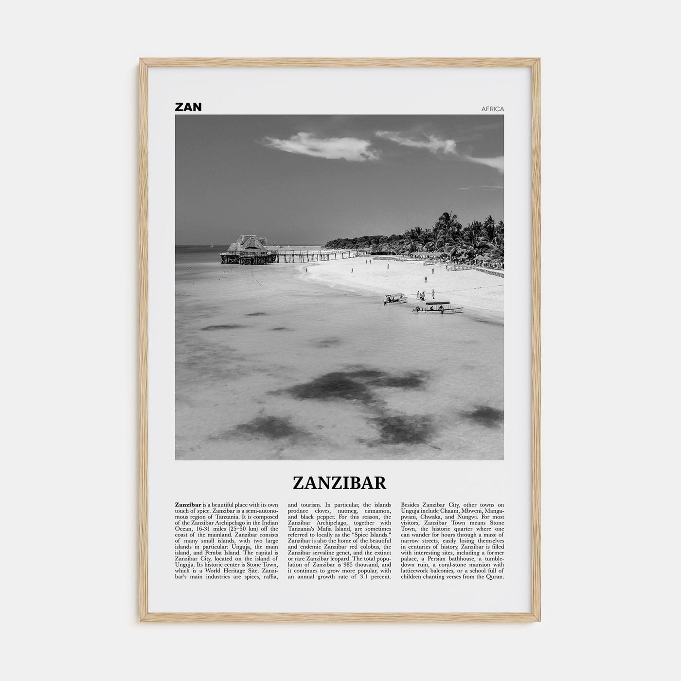 Zanzibar Poster Natural Wood / 8x12 in Nbourhood Travel B&W Poster