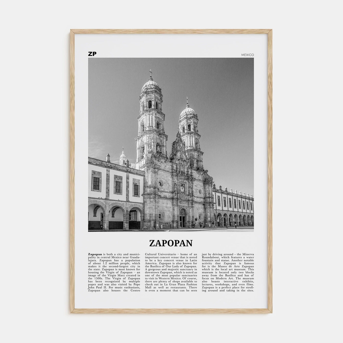 Zapopan Poster Natural Wood / 8x12 in Nbourhood Travel B&W Poster