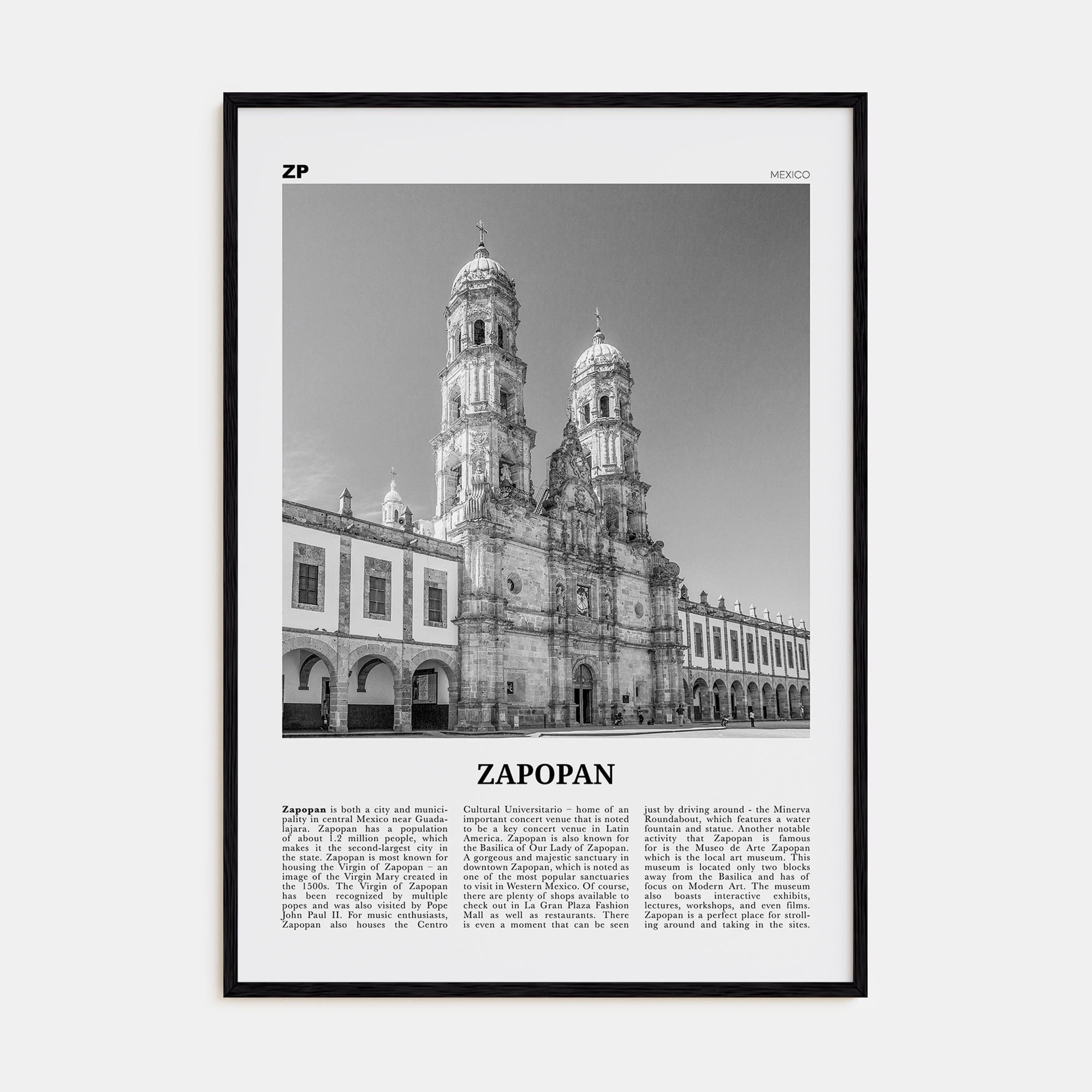 Zapopan Poster Black Wood / 8x12 in Nbourhood Travel B&W Poster