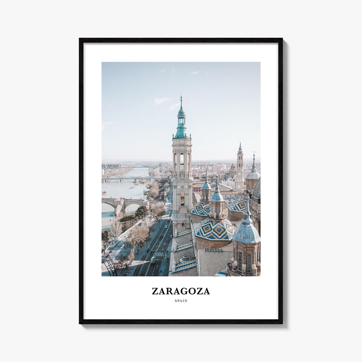 Zaragoza no. 1 colorful classic poster of Spain – vertical wall art, unframed print shown in interior mockup