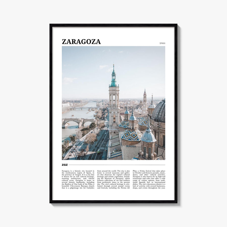 Zaragoza no. 1 colorful travel poster of Spain – vertical wall art, unframed print shown in interior mockup
