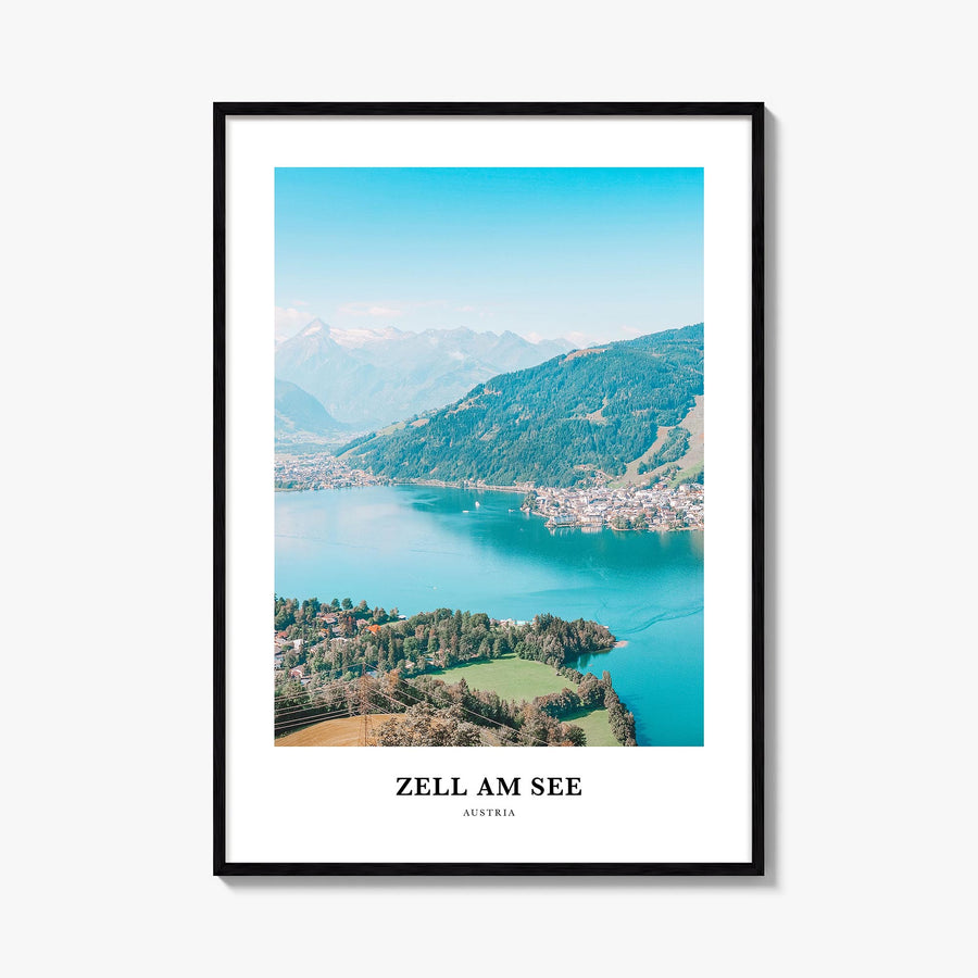 Zell am See colorful classic poster of Austria – vertical wall art, unframed print shown in interior mockup