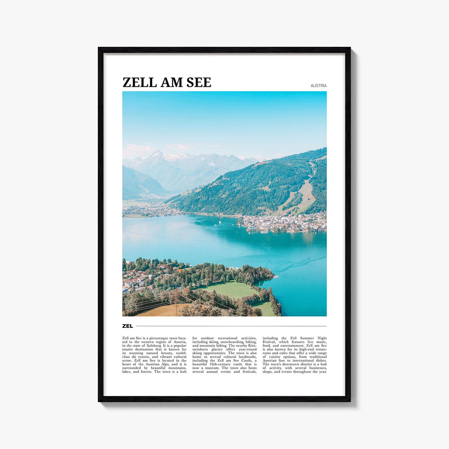 Zell am See colorful travel poster of Austria – vertical wall art, unframed print shown in interior mockup