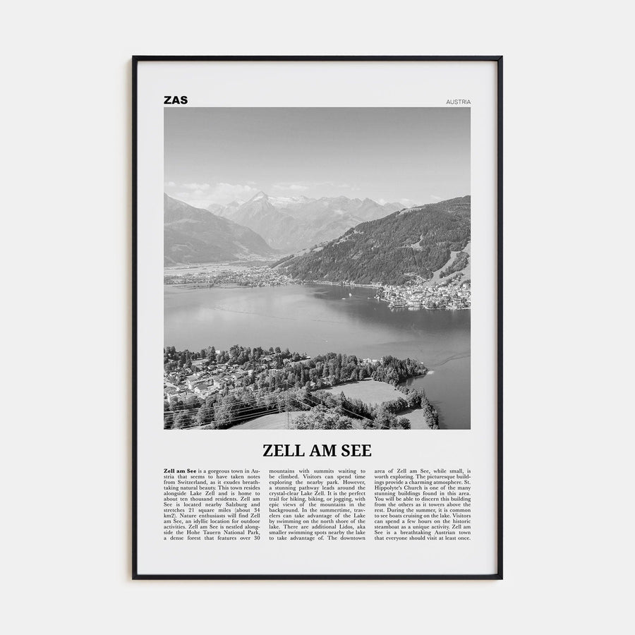 Zell am See Poster Black Metal / 8x12 in Nbourhood Travel B&W Poster