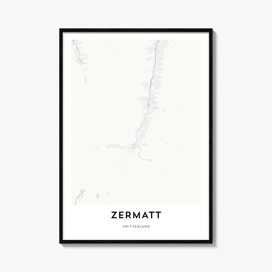 Zermatt black & white map poster of Switzerland – vertical wall art, unframed print shown in interior mockup