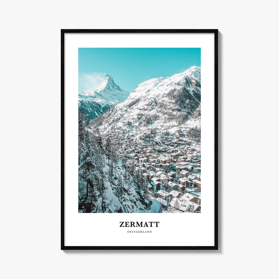Zermatt colorful classic poster of Switzerland – vertical wall art, unframed print shown in interior mockup