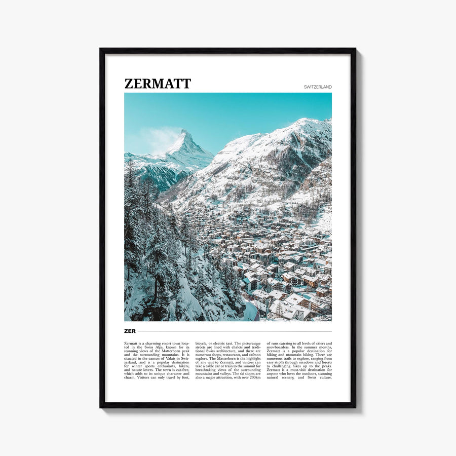 Zermatt colorful travel poster of Switzerland – vertical wall art, unframed print shown in interior mockup