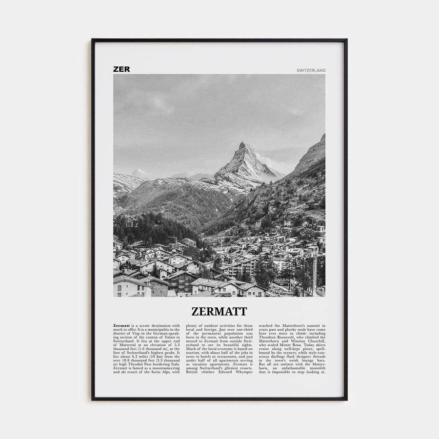 Zermatt Poster Black Metal / 8x12 in Nbourhood Travel B&W Poster