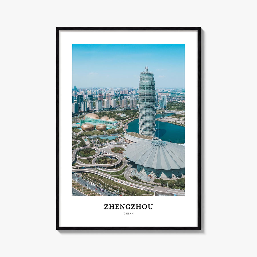 Zhengzhou colorful classic poster of China – vertical wall art, unframed print shown in interior mockup