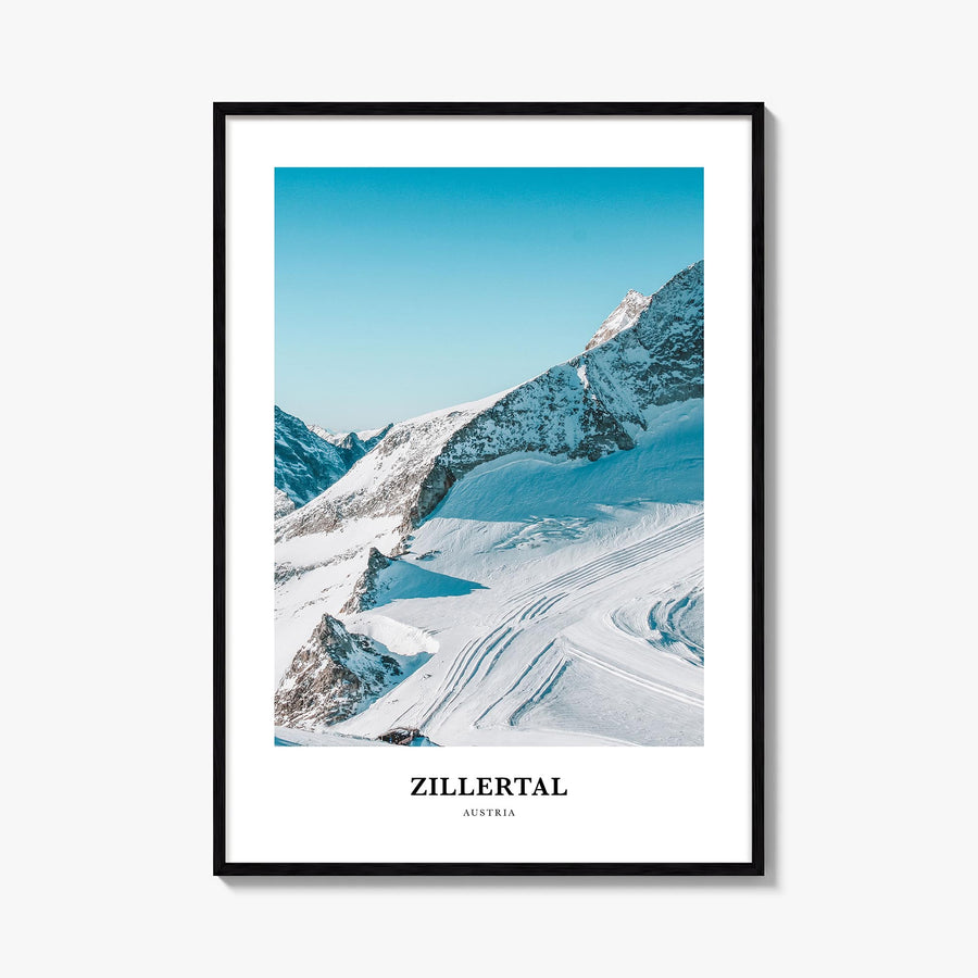 Zillertal colorful classic poster of Austria – vertical wall art, unframed print shown in interior mockup