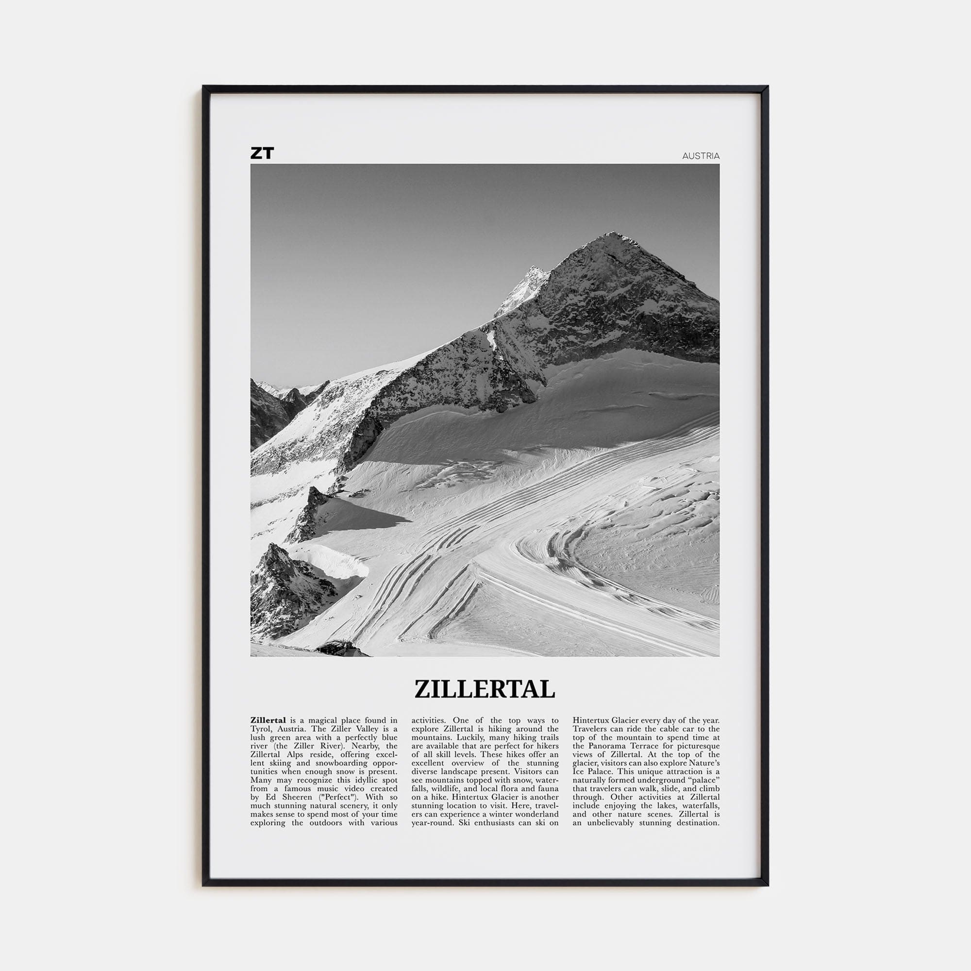 Zillertal Poster Black Metal / 8x12 in Nbourhood Travel B&W Poster