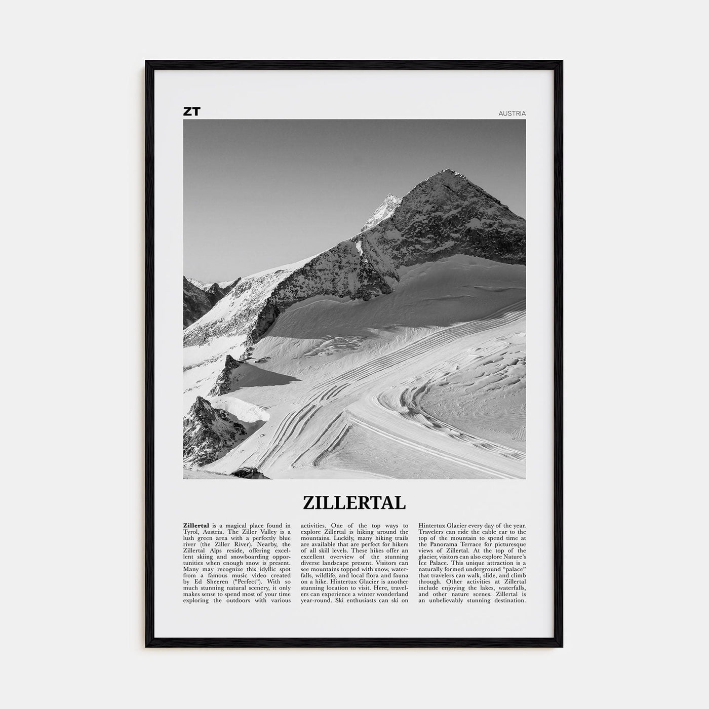 Zillertal Poster Black Wood / 8x12 in Nbourhood Travel B&W Poster