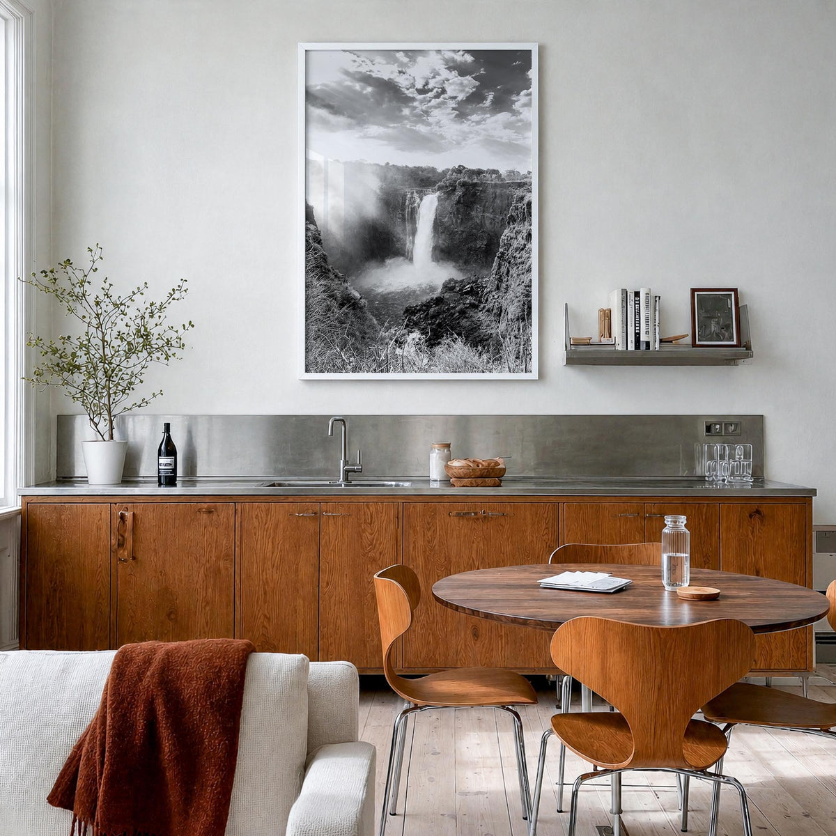 Zimbabwe black & white photo poster of Africa – vertical wall art in white wood frame, hanging on wall