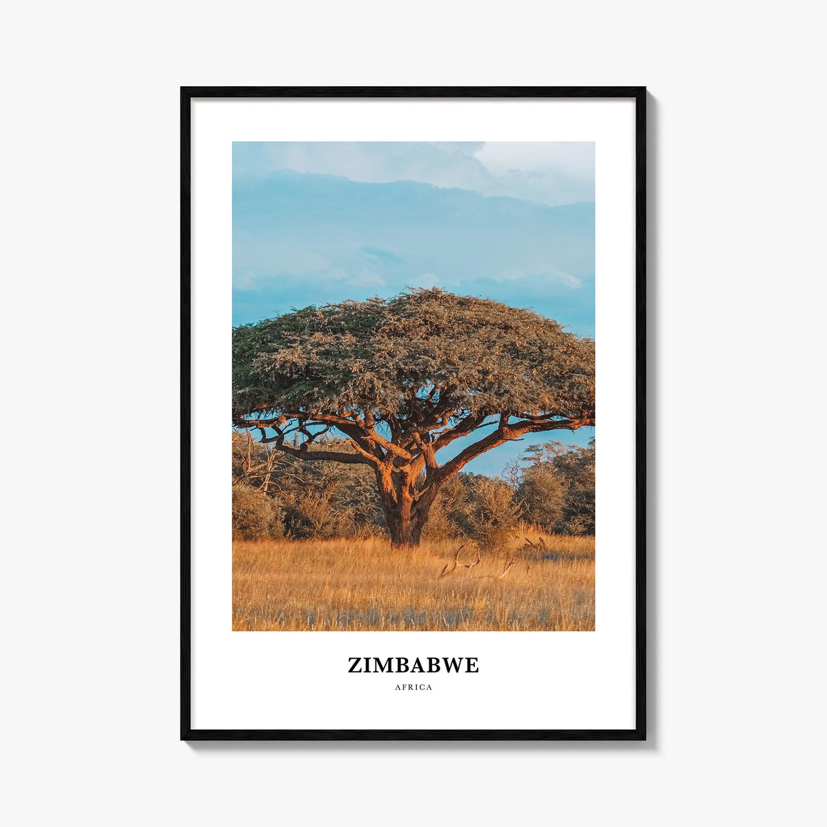 Zimbabwe colorful classic poster of Africa – vertical wall art, unframed print shown in interior mockup