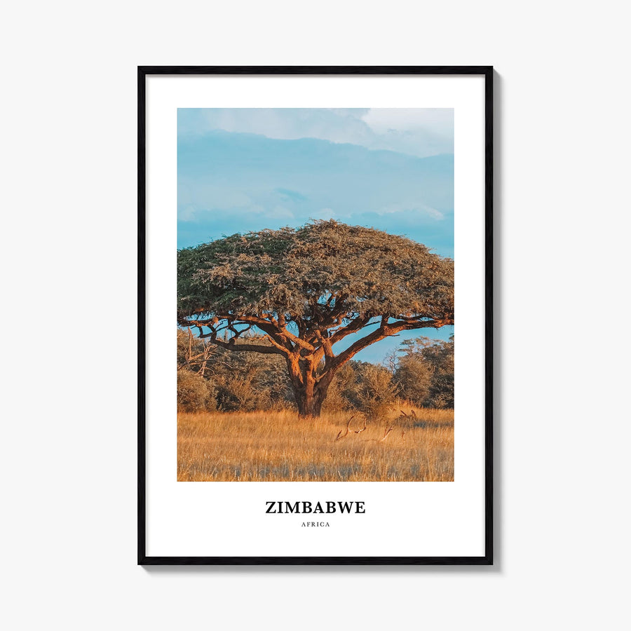 Zimbabwe colorful classic poster of Africa – vertical wall art, unframed print shown in interior mockup