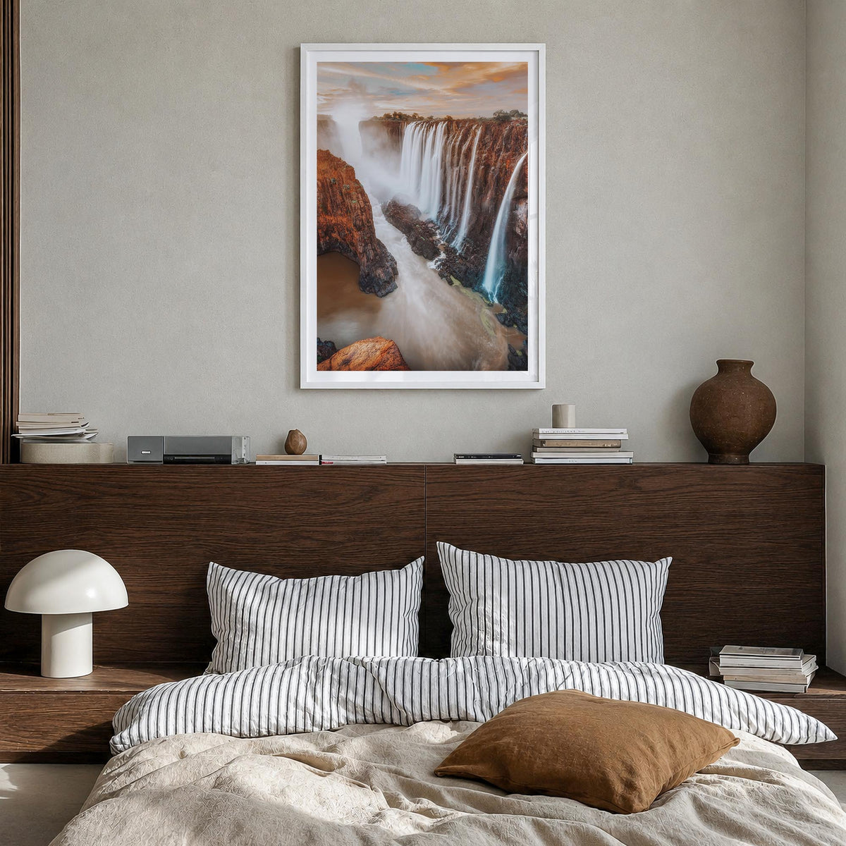 Zimbabwe colorful photo poster of Africa – vertical wall art in white wood frame with white border, hanging on wall