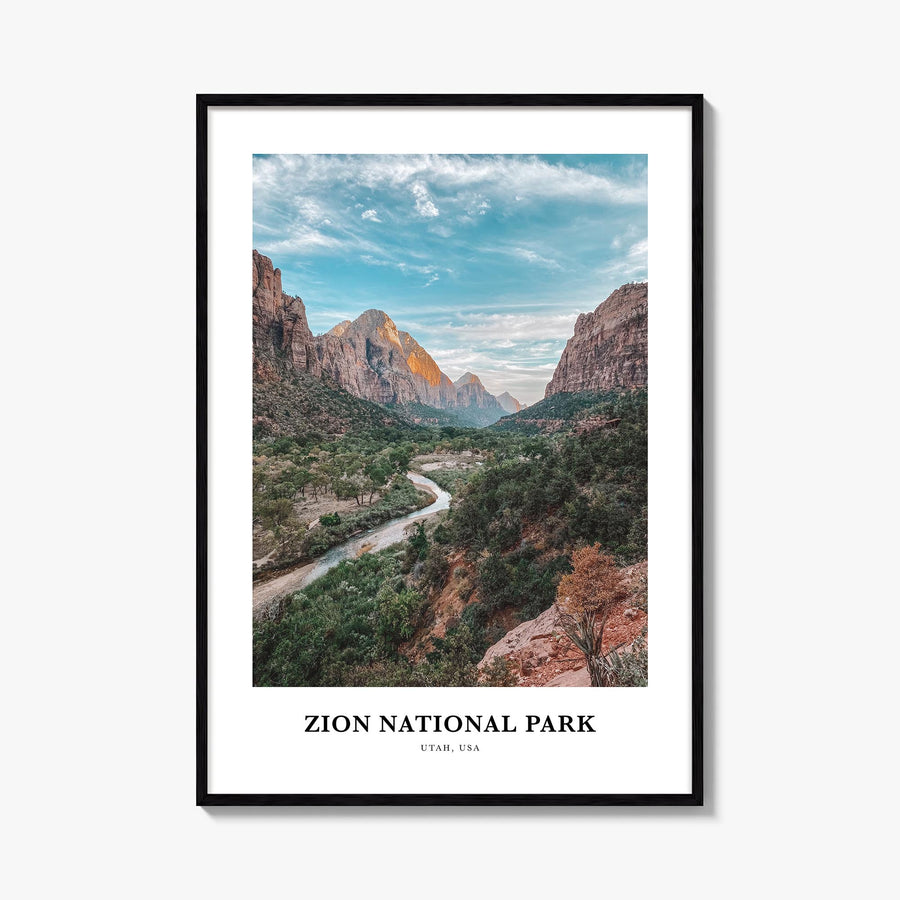 Zion National Park colorful classic poster of Utah, USA – vertical wall art, unframed print shown in interior mockup