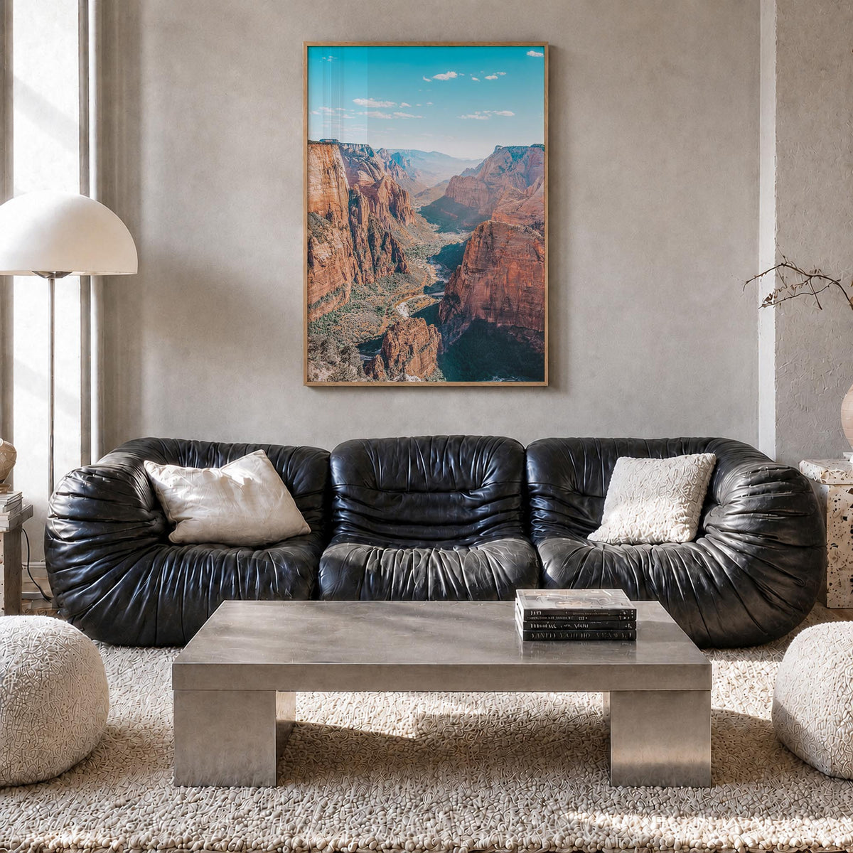 Zion National Park colorful photo poster of Utah, USA – vertical wall art in natural wood frame, hanging on wall