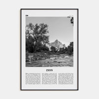 Zion National Park Poster Black Metal / 8x12 in Nbourhood Travel B&W Poster