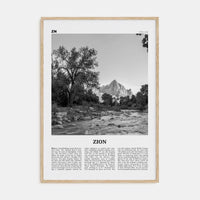 Zion National Park Poster Natural Wood / 8x12 in Nbourhood Travel B&W Poster