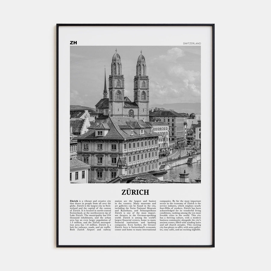 Zürich Poster Black Metal / 8x12 in Nbourhood Travel B&W Poster