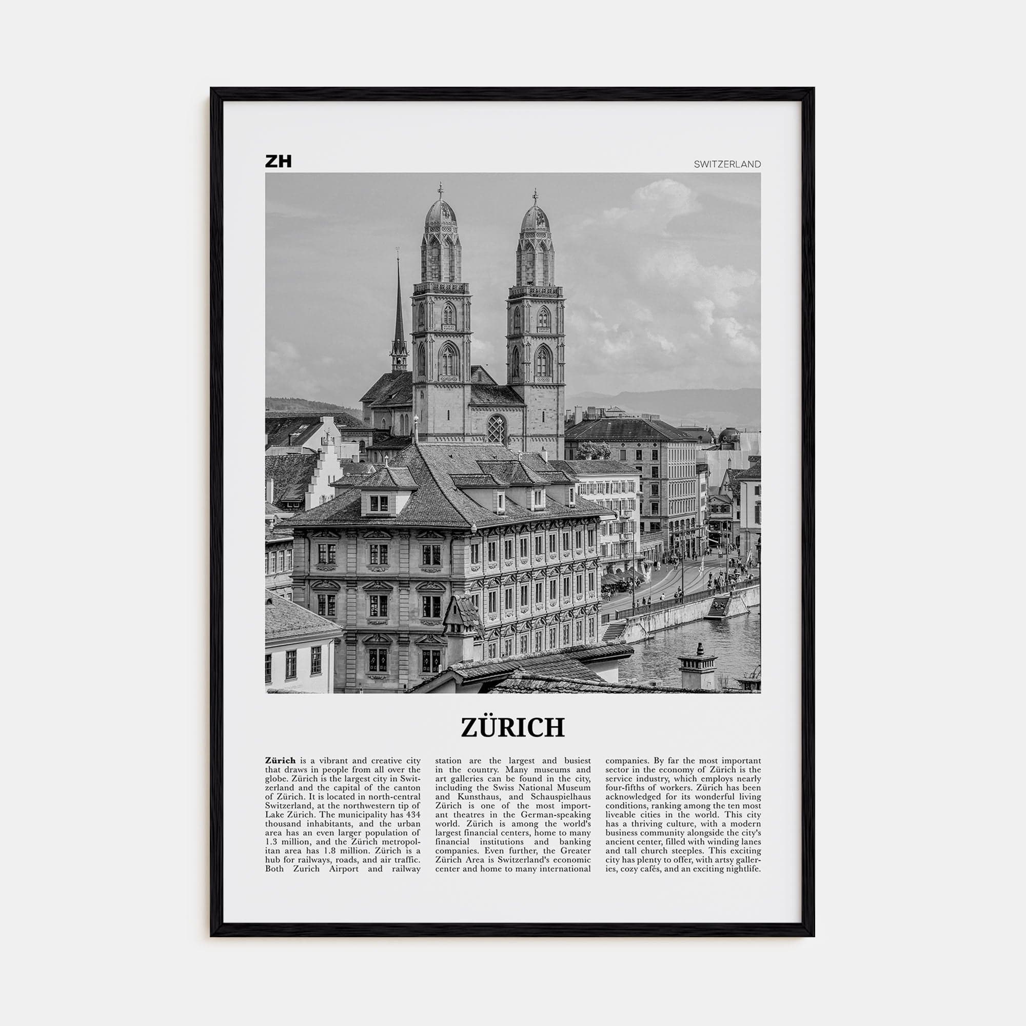 Zürich Poster Black Wood / 8x12 in Nbourhood Travel B&W Poster